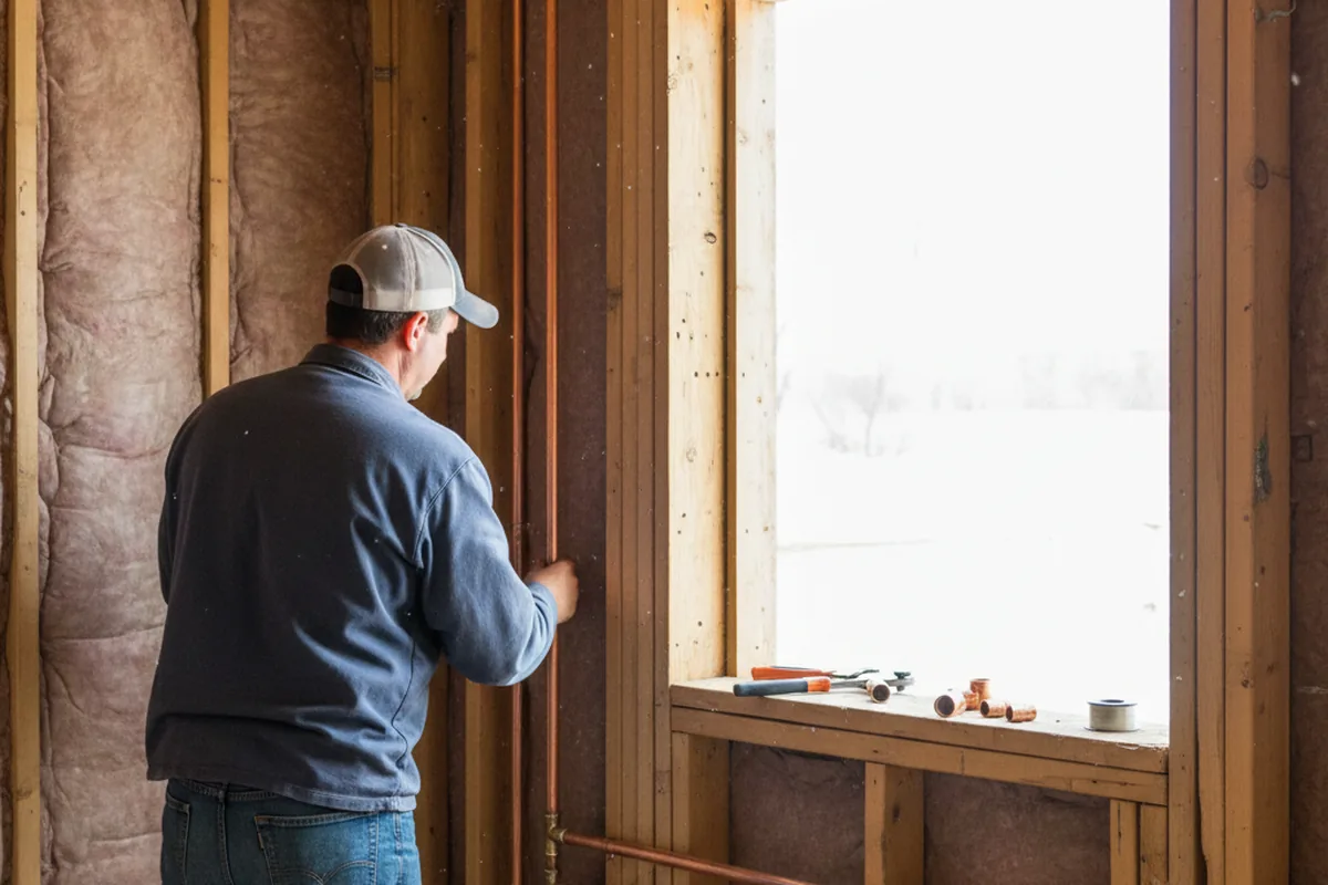Licensed plumber running new copper supply lines in a Ingalls home